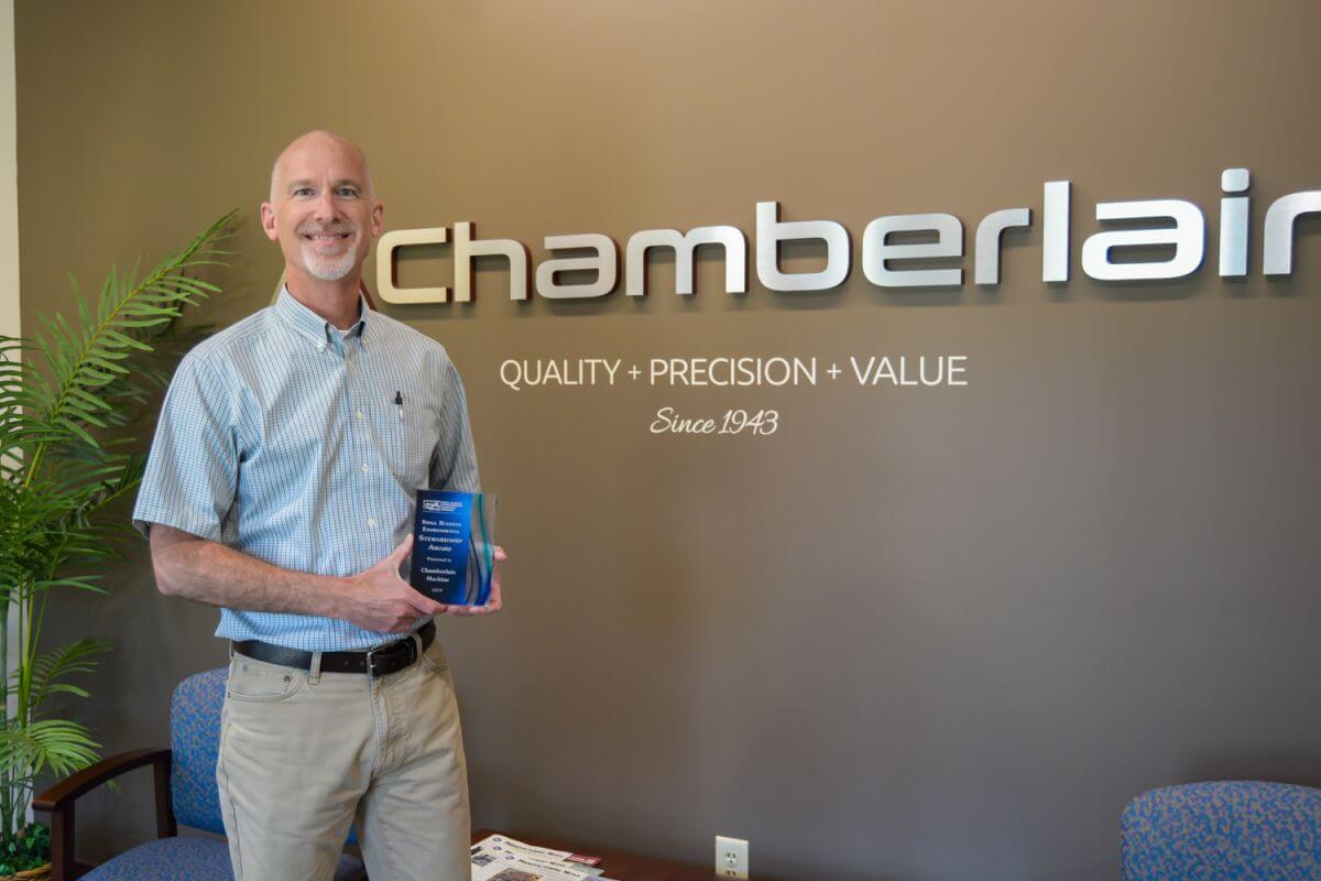 Scott Boynton, President of Chamberlain Machine receiving the Small Business Environmental Stewardship Award.