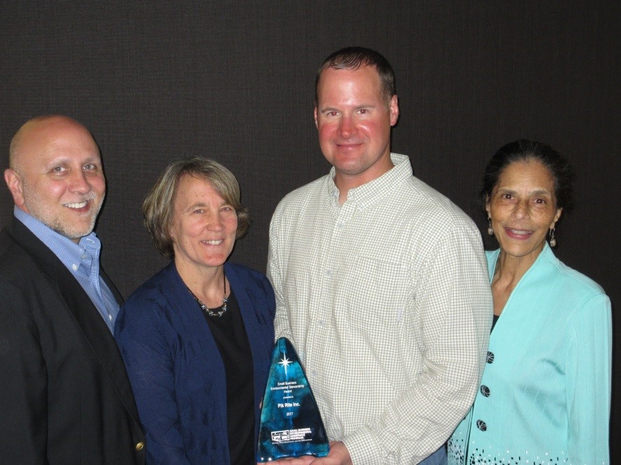 Image of Tony Pendola, NSC Chair, Nancy Crickman, PA SBDC, Jeremy Hancher, PA SBDC, and La Ronda Bowen, CA CARB posing for the Small Business Environmental Stewardship Award