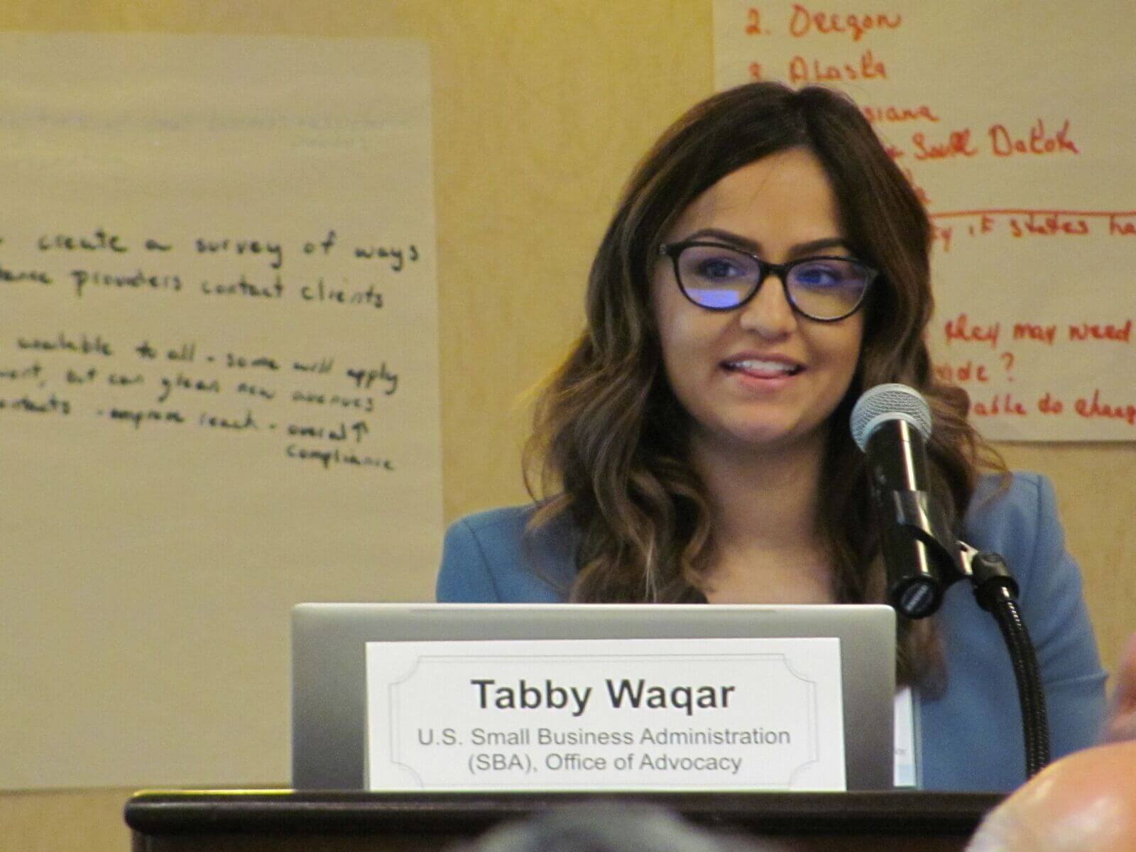 Image of Abby Waqar giving a presentation.